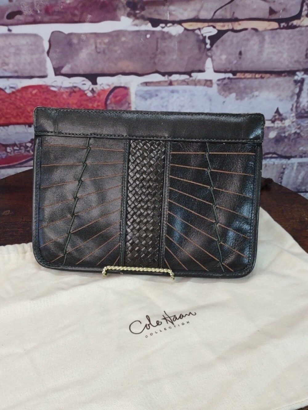 Cole Haan "Hurache Square" Woven-Accent Leather Hobo with Tassel - Picture 10 of 15